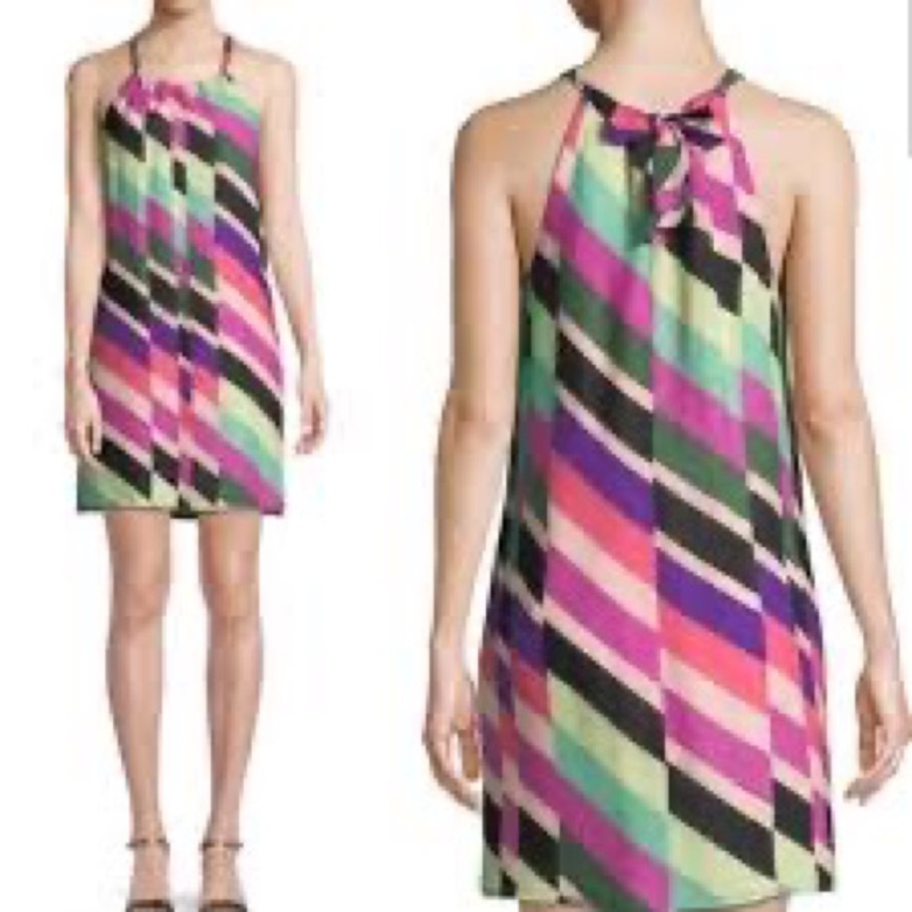 Trina Turk silk Rancho wind chimes multicolored stripped dress size large - Picture 1 of 6